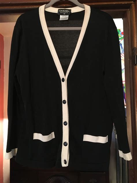 chanel cardigans|Chanel cardigan black and white.